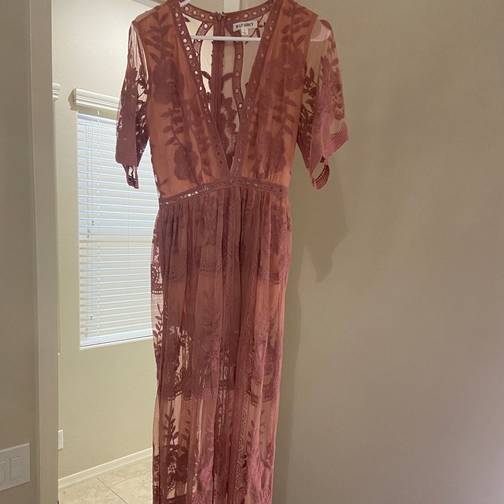 Pink lace maxi dress